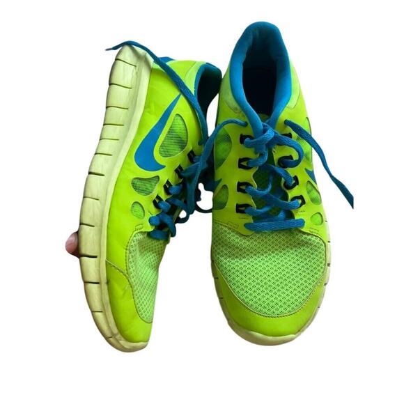 Nike Free Lime Green/Blue Kids Athletic Workout shoe Youth size 7 - Picture 3 of 8